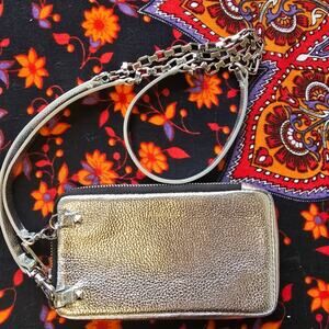Bandolier silver mettallic CrossBody Phone Bag with Silver chain strap
